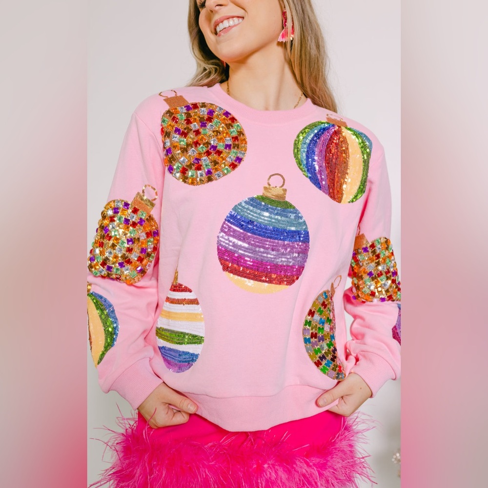 QUEEN OF SPARKLES ORNAMENT SWEATSHIRT PINK Small - Picture 4 of 6
